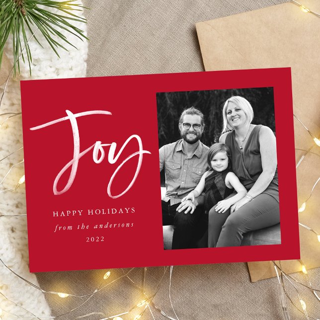 Joyful Script Red Photo Holiday Card (Creator Uploaded)