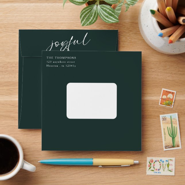 Joyful Script Return Name Address Green  Envelope (Desk)