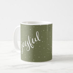 Joyful Script Snowflake Olive Green Holiday Coffee Mug
