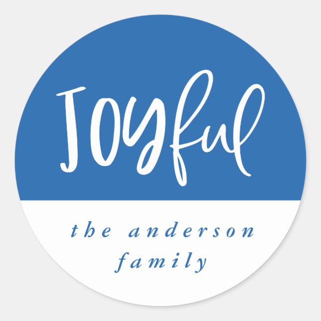 Joyful script text typography Christmas holiday Classic Round Sticker (Front)
