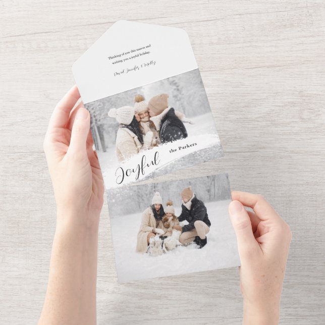 Joyful Script with Snowy Brushstroke 2-Photo All In One Invitation (Tearaway)
