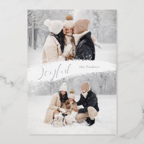 Joyful Script with Snowy Brushstroke 2_Photo Foil Holiday Card