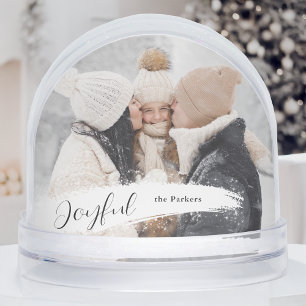 Joyful Script with Snowy Brushstroke Snow Globe
