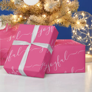 Joyful Scroll Text In Pink Christmas Wrapping Paper