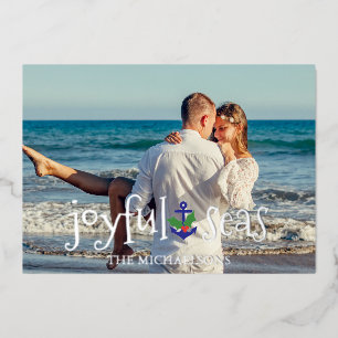 Joyful Seas Beach Nautical Christmas Foil Holiday Card