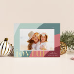 Joyful Shades | Modern Horizontal Photo Foil Holiday Card<br><div class="desc">A chic and elegant holiday card design featuring a single horizontal or landscape-oriented photo in a unique arched layout, framed by organic stripe shapes in soft shades of sage green and berry red. "Joyful" appears beneath your photo in understated type, with the year at the top. Personalize with your family...</div>