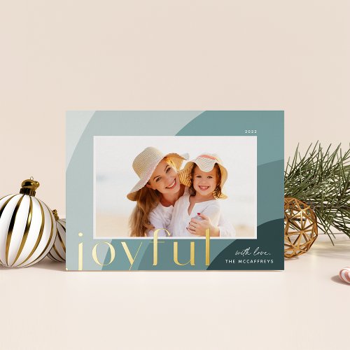 Joyful Shades  Modern Horizontal Photo Foil Holiday Card