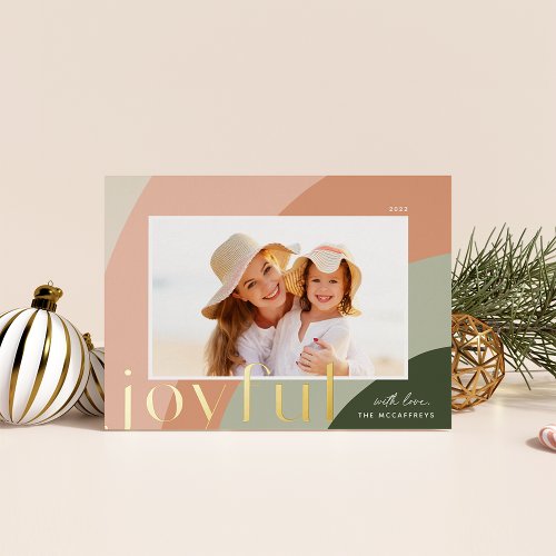 Joyful Shades  Modern Horizontal Photo Foil Holiday Card