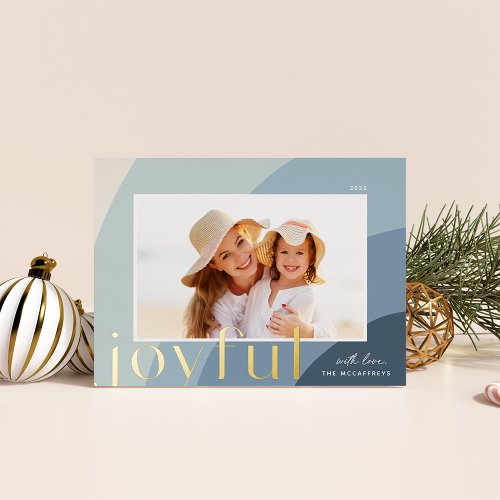 Joyful Shades  Modern Horizontal Photo Foil Holiday Card