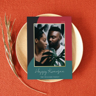 Joyful Shades Vertical Photo Kwanzaa Foil Holiday Card
