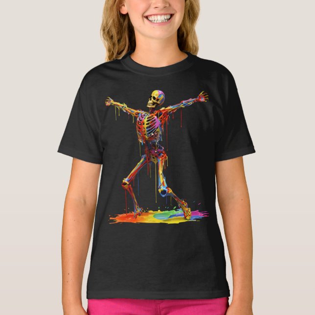 Joyful Skeleton: Dance of Colors T-Shirt (Front)