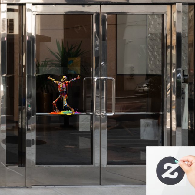Joyful Skeleton: Dance of Colors Window Cling (Office Door)