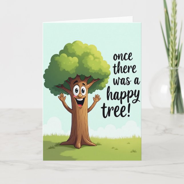 Joyful Smiling Tree Birthday Card (Front)
