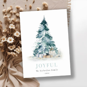 Joyful Snow Watercolor Pine Christmas Tree Gift Holiday Card