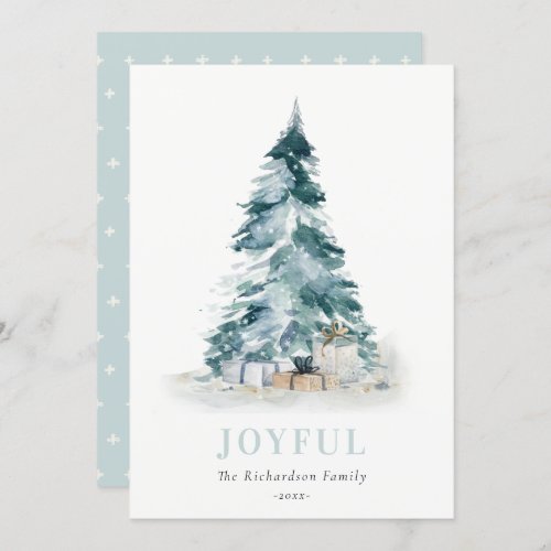 Joyful Snow Watercolor Pine Christmas Tree Gift Holiday Card