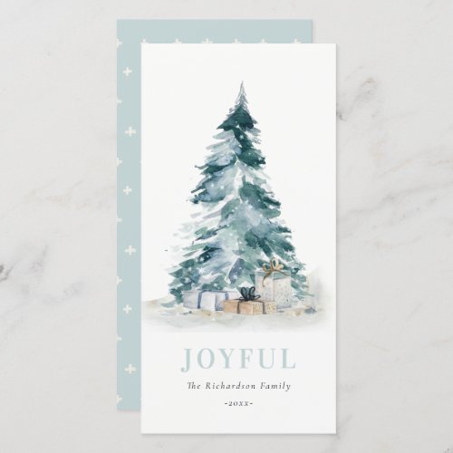 Joyful Snow Watercolor Pine Christmas Tree Gifts Holiday Card