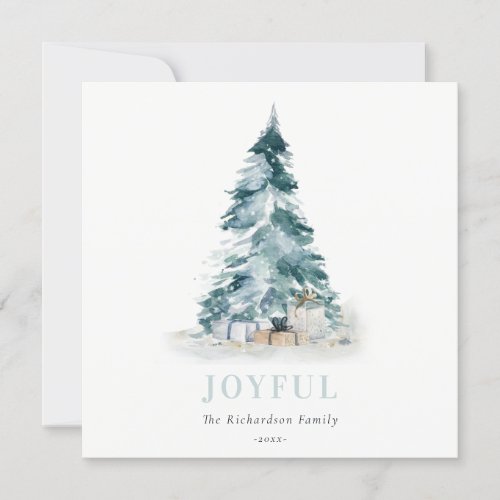 Joyful Snow Watercolor Pine Christmas Tree Gifts Holiday Card