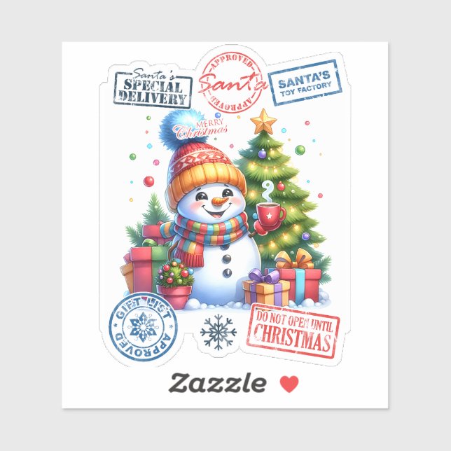 Joyful Snowman Celebrates Christmas Sticker (Sheet)