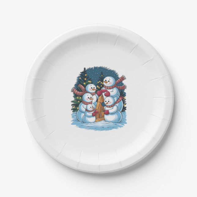 Joyful Snowman Family Paper Plates (Front)