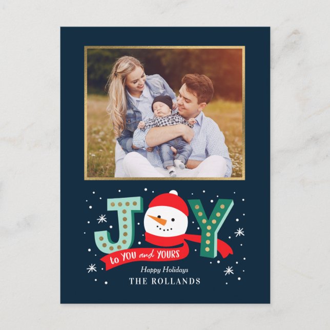 Joyful Snowman Holiday Photo Card Postcard (Front)