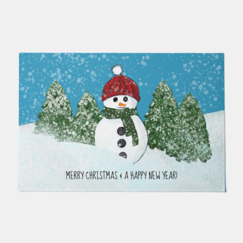 Joyful Snowman Merry Christmas and Happy New Year Doormat