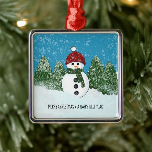 Joyful Snowman Merry Christmas and Happy New Year Metal Ornament