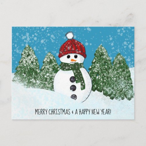 Joyful Snowman Merry Christmas and Happy New Year Postcard