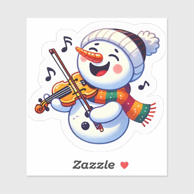 Joyful Snowman Playing Violin Sticker (Sheet)