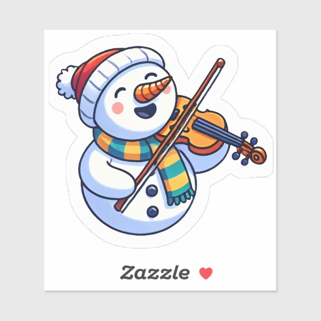 Joyful Snowman With Violin at Christmas Sticker (Sheet)
