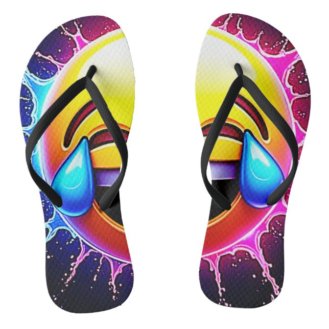 Joyful Splash: Laughing Emoji Art Flip Flops (Footbed)