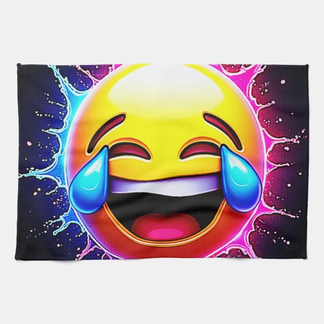 Joyful Splash: Laughing Emoji Art Kitchen Towel (Horizontal)
