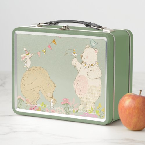 Joyful spring bears metal lunch box