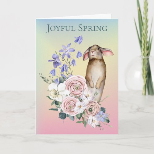 Joyful Spring Bunny Floral Wreath Easter Card