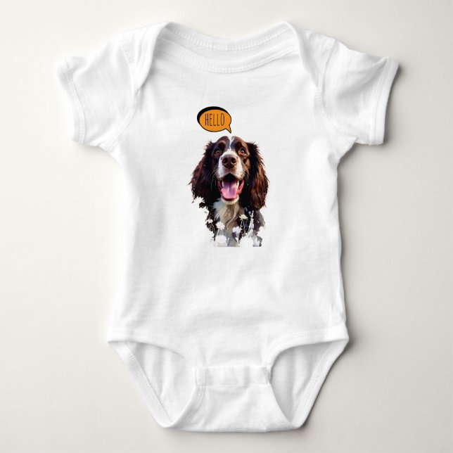 Joyful Springer Spaniel  in Watercolor Baby Bodysuit (Front)