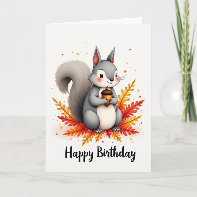 Joyful Squirrel Birthday Card (Front)