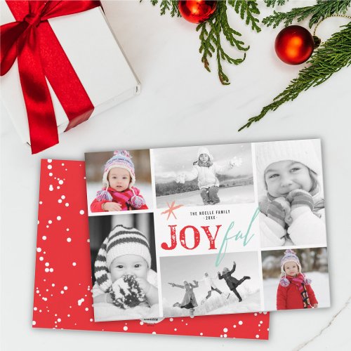 Joyful Star Typography Modern Minimalist 6 Photo Holiday Card