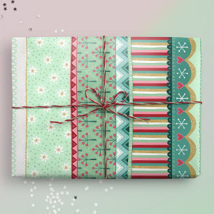 Joyful Stripe Green Christmas Wrapping Paper
