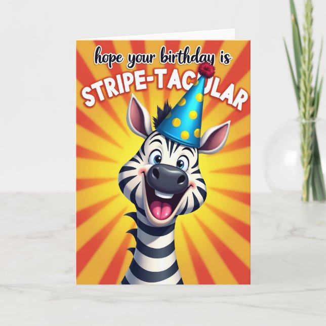 Joyful Striped Animal Birthday Card (Front)