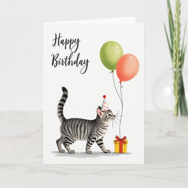 Joyful Striped Cat Party Card (Front)
