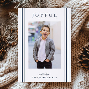 Joyful Stripes Modern Minimal Christmas Holiday Letterpress Photo Cards