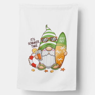 Joyful Summer Gnome with Surfboard House Flag