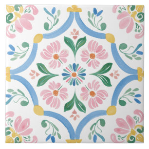 Joyful Sunny Floral Cottage Ceramic Tile
