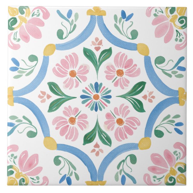 Joyful Sunny Floral Cottage Ceramic Tile (Front)