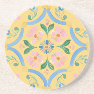 Joyful Sunny Floral Cottage Coaster