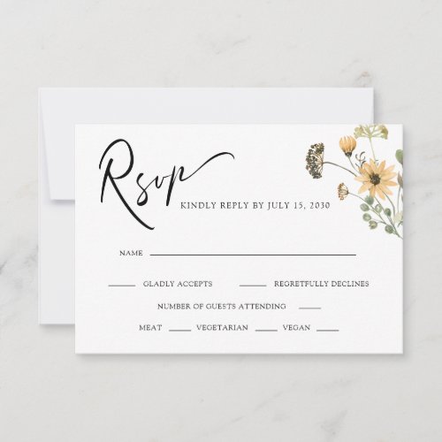 Joyful Sunny Wildflowers  Calligraphy Wedding RSVP Card
