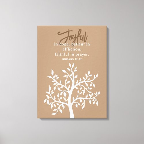 Joyful Tan Bible Verse and Simple Tree Canvas Print
