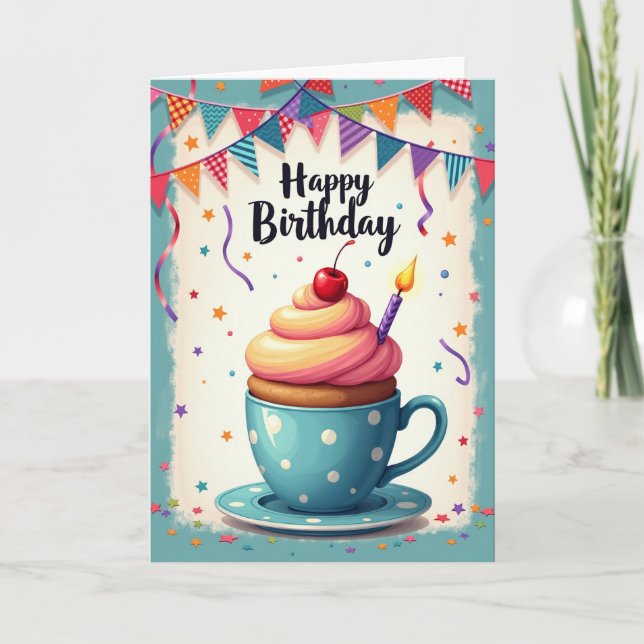 Joyful Teacup Birthday Card (Front)