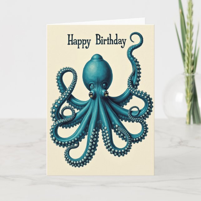 Joyful Teal Creature Birthday Card (Front)