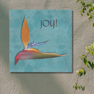 Joyful Teal Hand-Drawn Bird of Paradise Botanical Faux Canvas Print