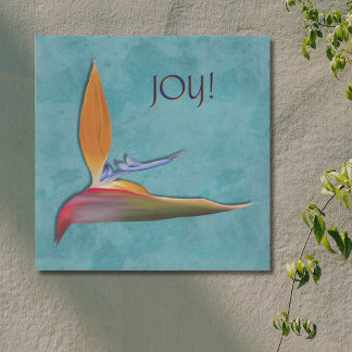 Joyful Teal Hand-Drawn Bird of Paradise Botanical Faux Canvas Print